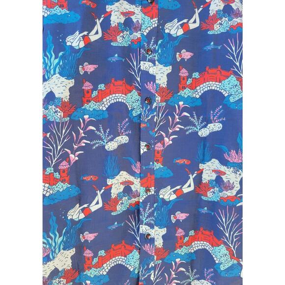 Reverse Threads Men’s Scuba Reef Print Navy Button-Down Shirt Small Cotton New - Picture 5 of 6